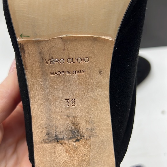 Barneys NY Suede Oxford Block Heel Fringe Mules. made in Italy. - Picture 7 of 10